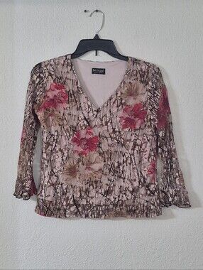 Bay Studio Blush Pink Floral V-Neck Sheer Blouse